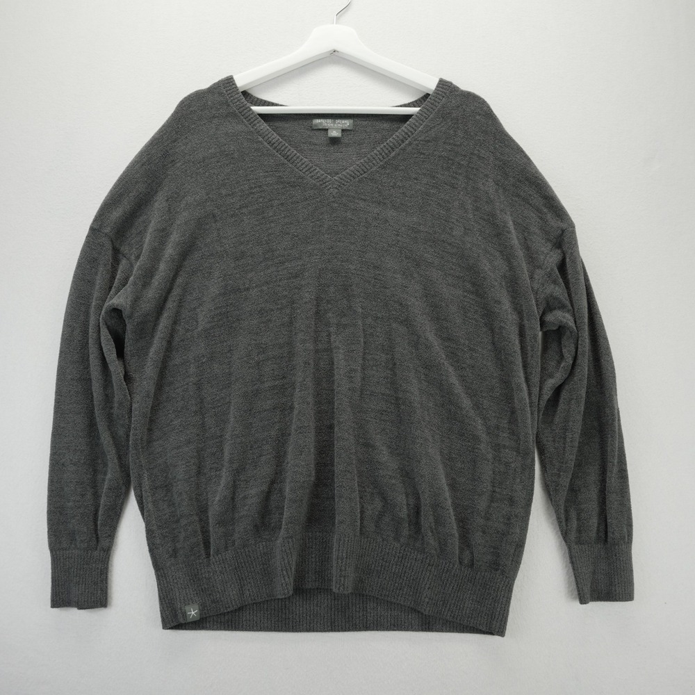 Barefoot‎ Dreams CozyChic Ultra Lite V-Neck Sweater Gray XL BDWCU26131